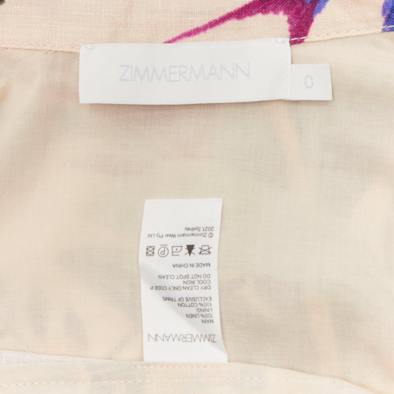 ZIMMERMANN 2022 Tropicana 100% linen cotton lined floral print playsuit Sz.0 S 4