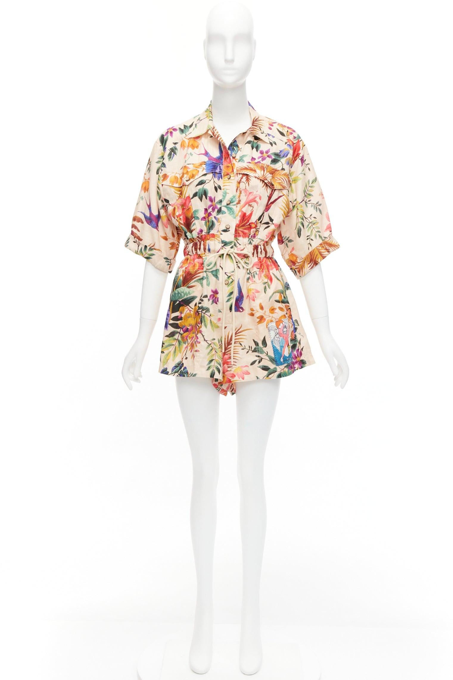 ZIMMERMANN 2022 Tropicana 100% linen cotton lined floral print playsuit Sz.0 S 5