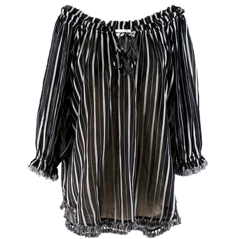 Zimmermann Aerial fringe-trimmed striped cotton-gauze tunic XS at ...
