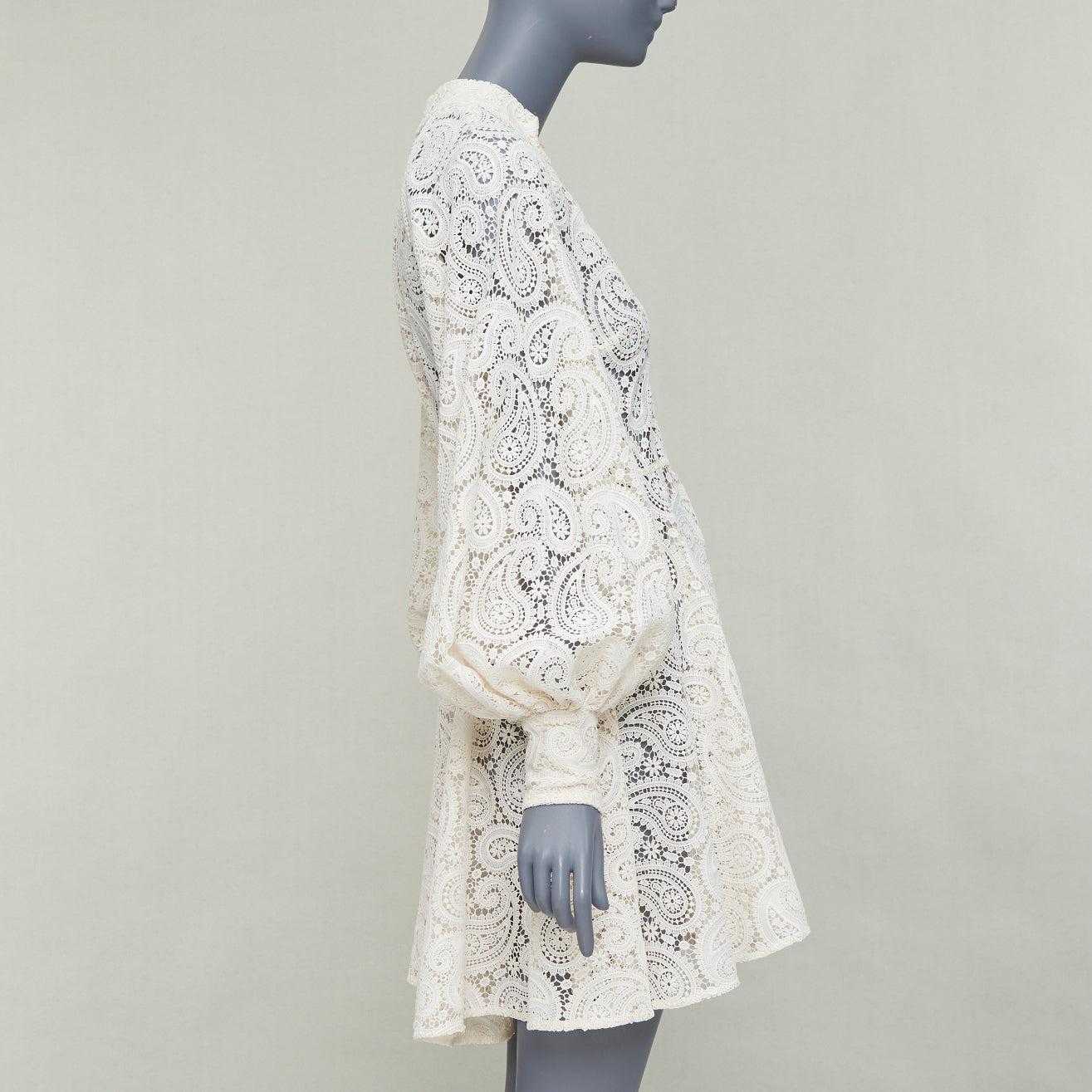 ZIMMERMANN Amari creme paisley floral lace cotton lined peasant dress Sz1 S im Zustand „Hervorragend“ im Angebot in Hong Kong, NT