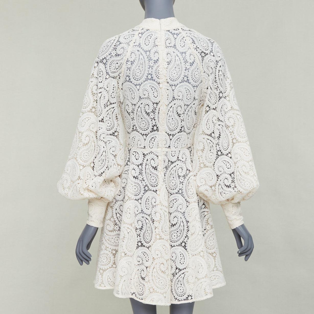 ZIMMERMANN Amari creme paisley floral lace cotton lined peasant dress Sz1 S Damen im Angebot