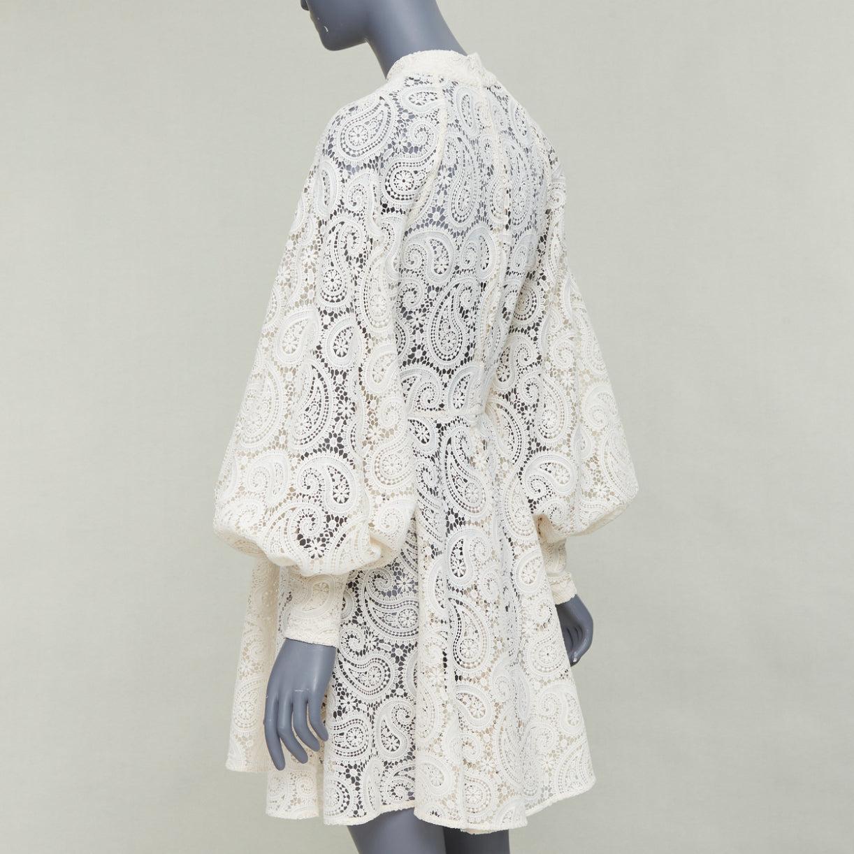 ZIMMERMANN Amari creme paisley floral lace cotton lined peasant dress Sz1 S im Angebot 1