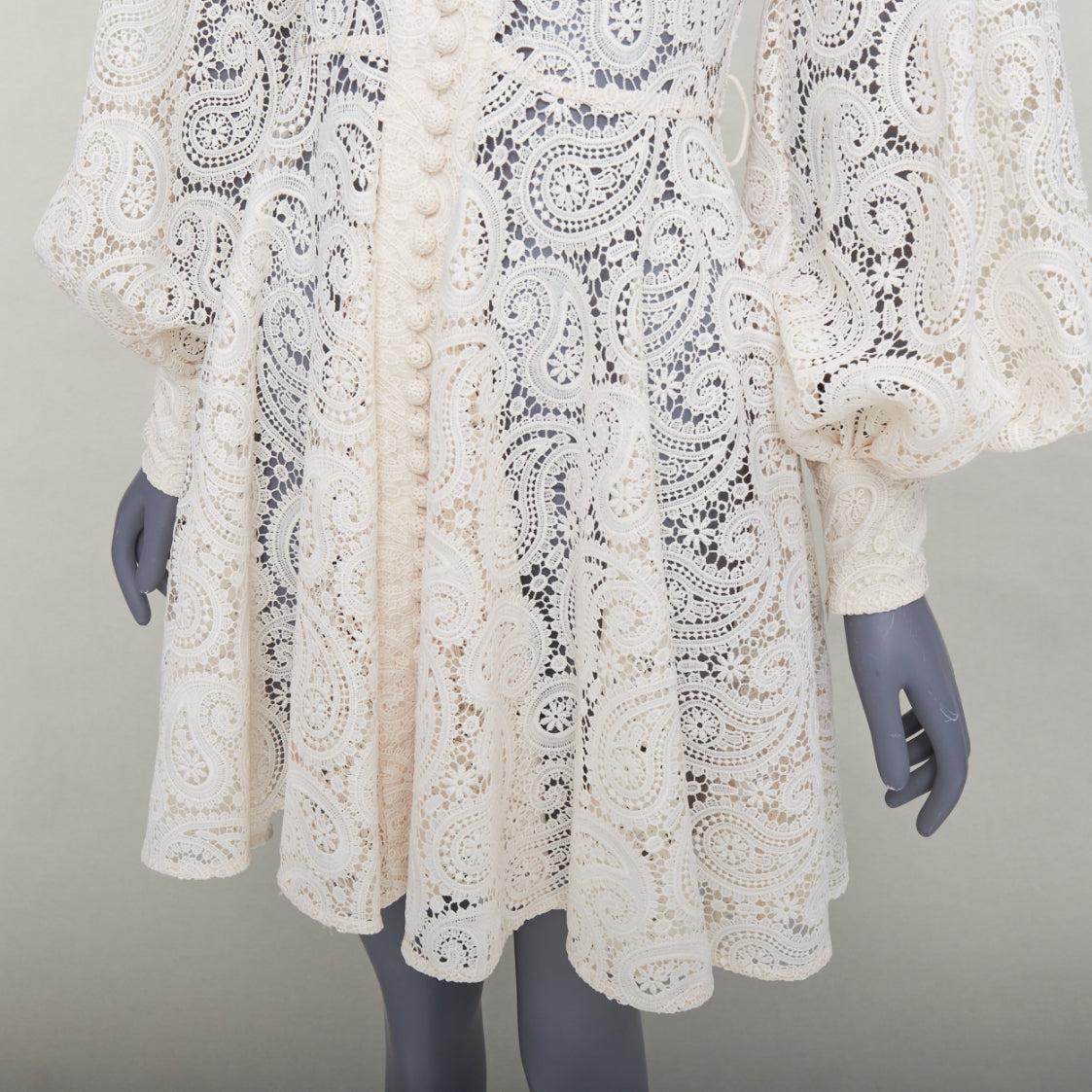 ZIMMERMANN Amari creme paisley floral lace cotton lined peasant dress Sz1 S im Angebot 2
