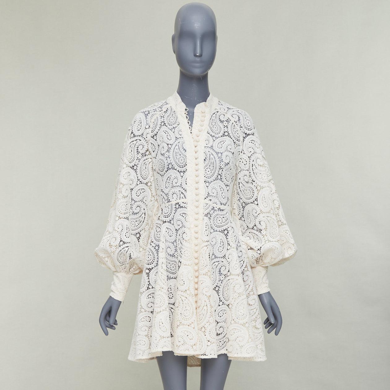 ZIMMERMANN Amari creme paisley floral lace cotton lined peasant dress Sz1 S im Angebot 4