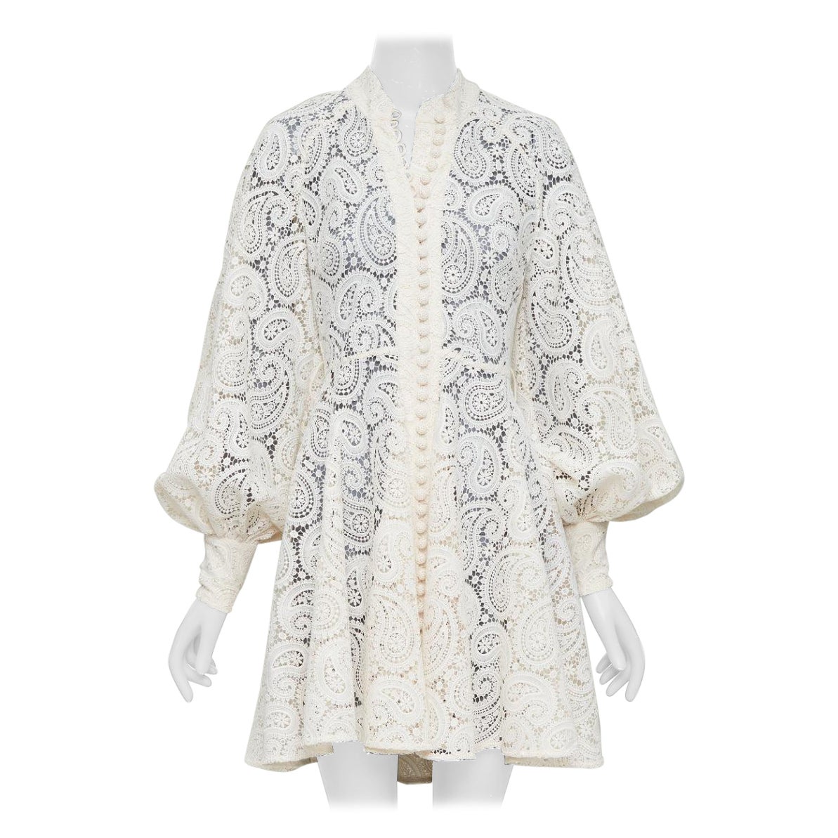 ZIMMERMANN Amari creme paisley floral lace cotton lined peasant dress Sz1 S im Angebot