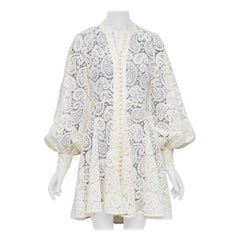 ZIMMERMANN Amari cream paisley floral lace cotton lined peasant dress Sz1 S