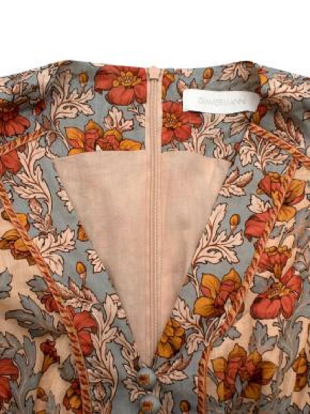Zimmermann Andie Orange & Blue Floral Print Button Down Mini Dress

- Made of lightweight cotton.
- A-line mini cut
- Floral pattern throughout.
- Zip at the back with buttons at the front.

Made in China.
Dry clean only.
Condition 9.5/10.

PLEASE
