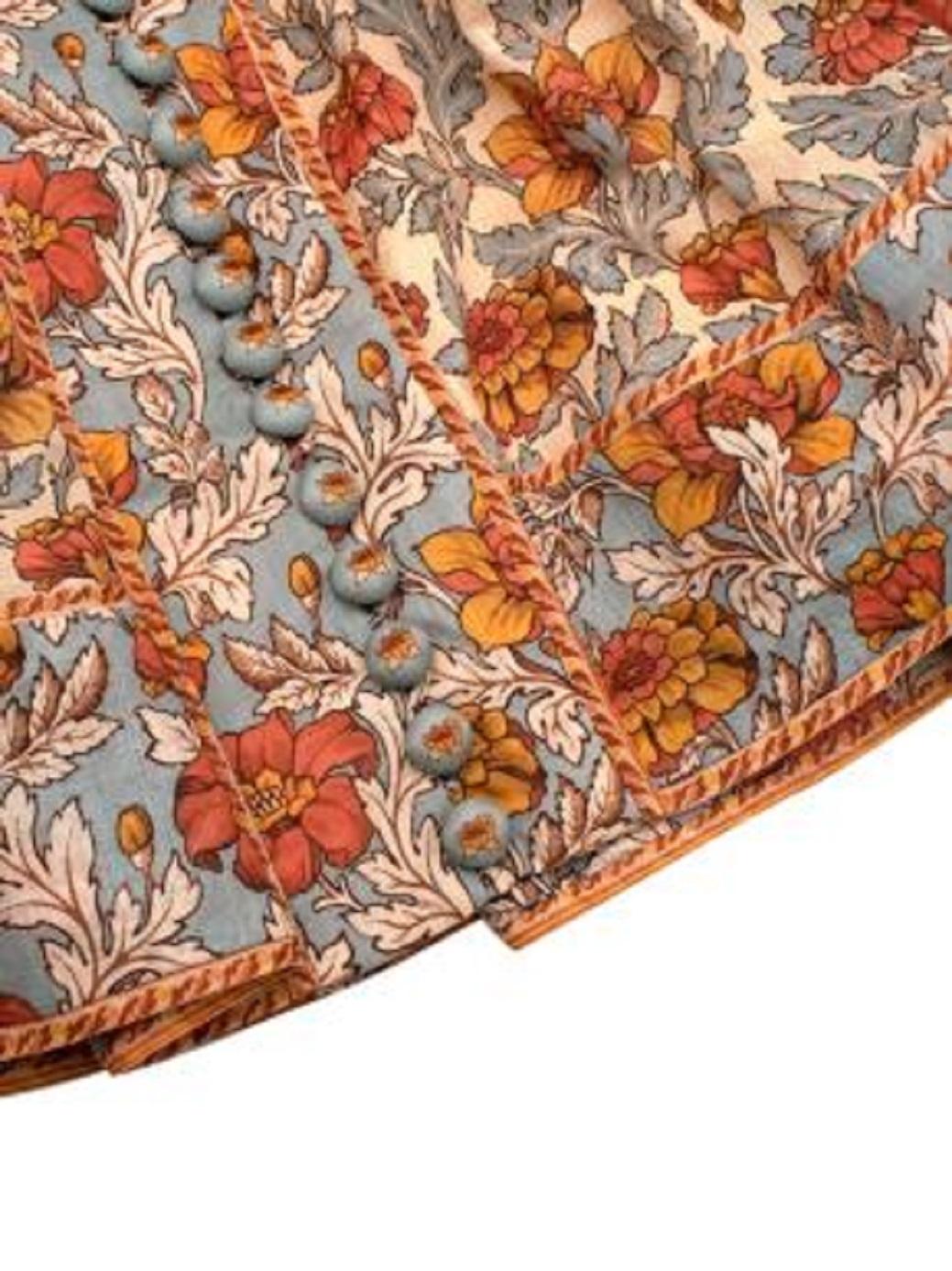Zimmermann Andie Orange & Blue Floral Print Button Down Mini Dress In Good Condition For Sale In London, GB
