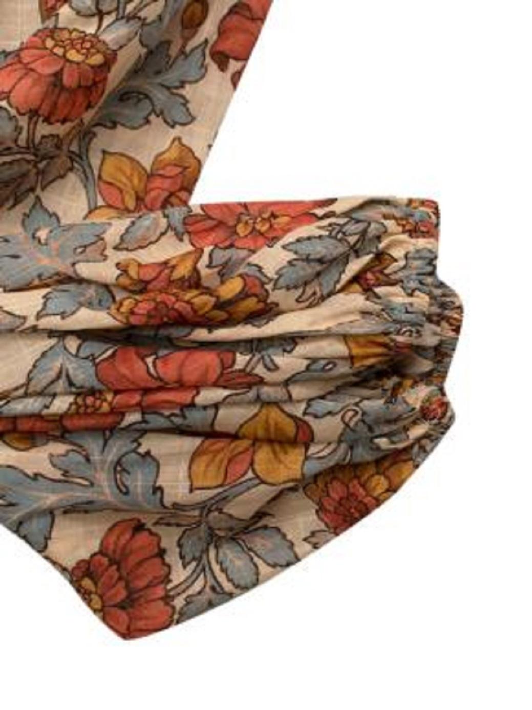 Zimmermann Andie Orange & Blue Floral Print Button Down Mini Dress For Sale 1