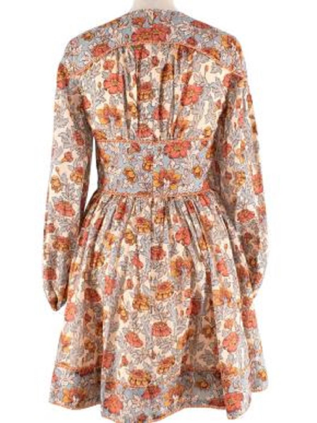 Zimmermann Andie Orange & Blue Floral Print Button Down Mini Dress For Sale 3