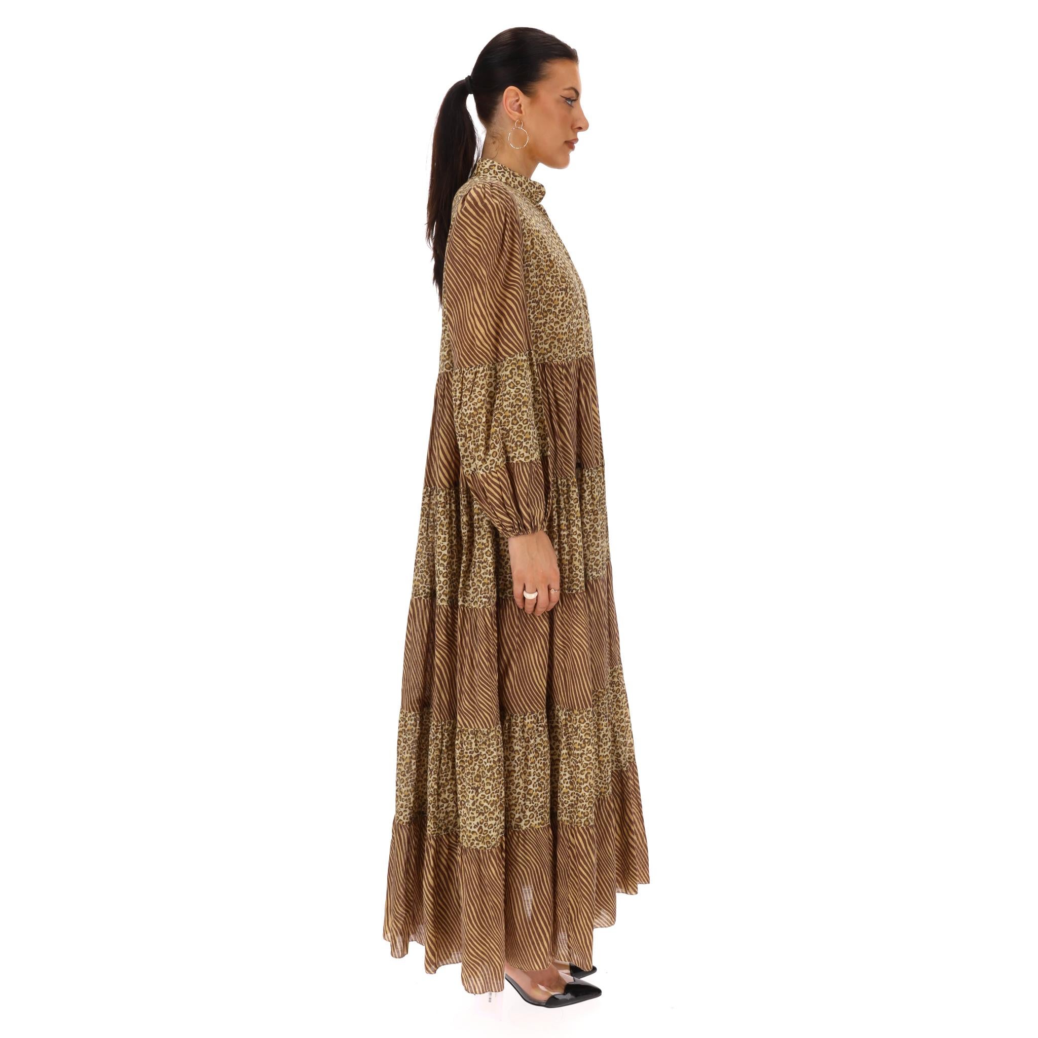 Marrone Maxi abito in cotone con stampa animalier di Zimmermann in vendita