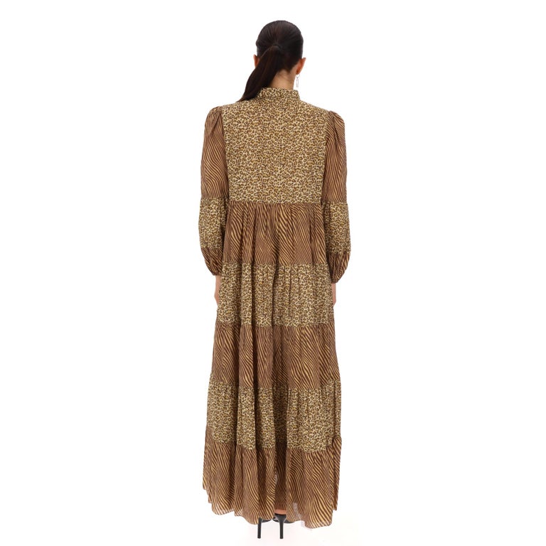 zimmerman brown dress Zimmermann Puff Sleeve Midi Dress Juniper Brown Zebra Print Linen Size –  Celebrity Owned main image 1
