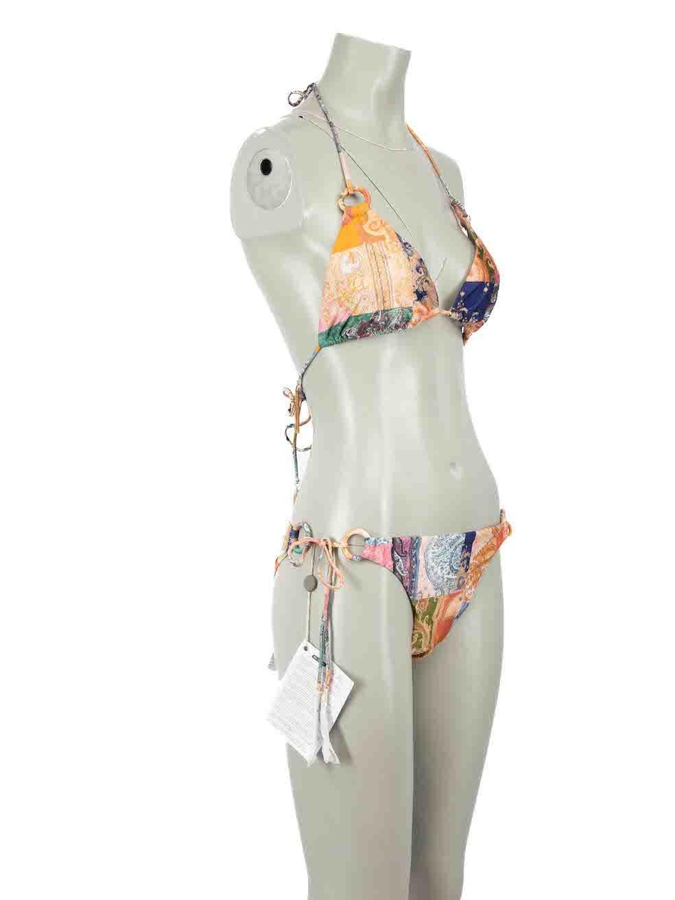 CONDITION is Never worn, with tags. No visible wear to bikini is evident on this new Zimmermann designer resale item.
 
 Details
 Anneke
 Multicolour
 Synthetic
 Bikini set
 Ethnic pattern
 Stretchy
 Hooped chain with tie strap closure
 Padded cups
