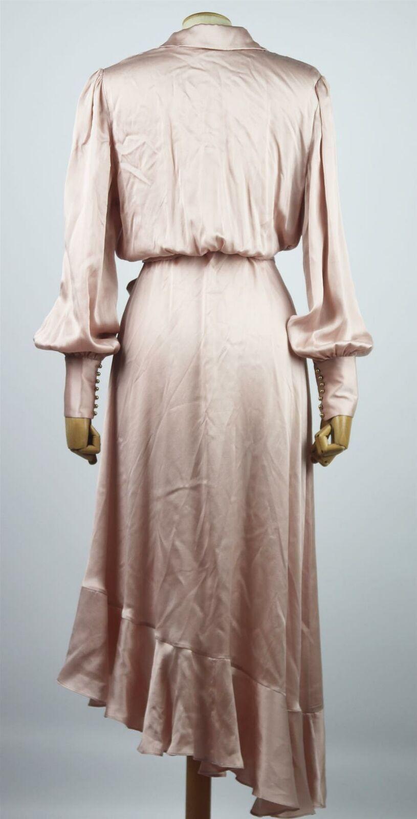 zimmermann asymmetric ruffled silk-satin wrap dress