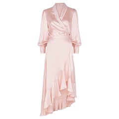 Zimmermann Asymmetric Ruffled Silk Satin Wrap Midi Dress