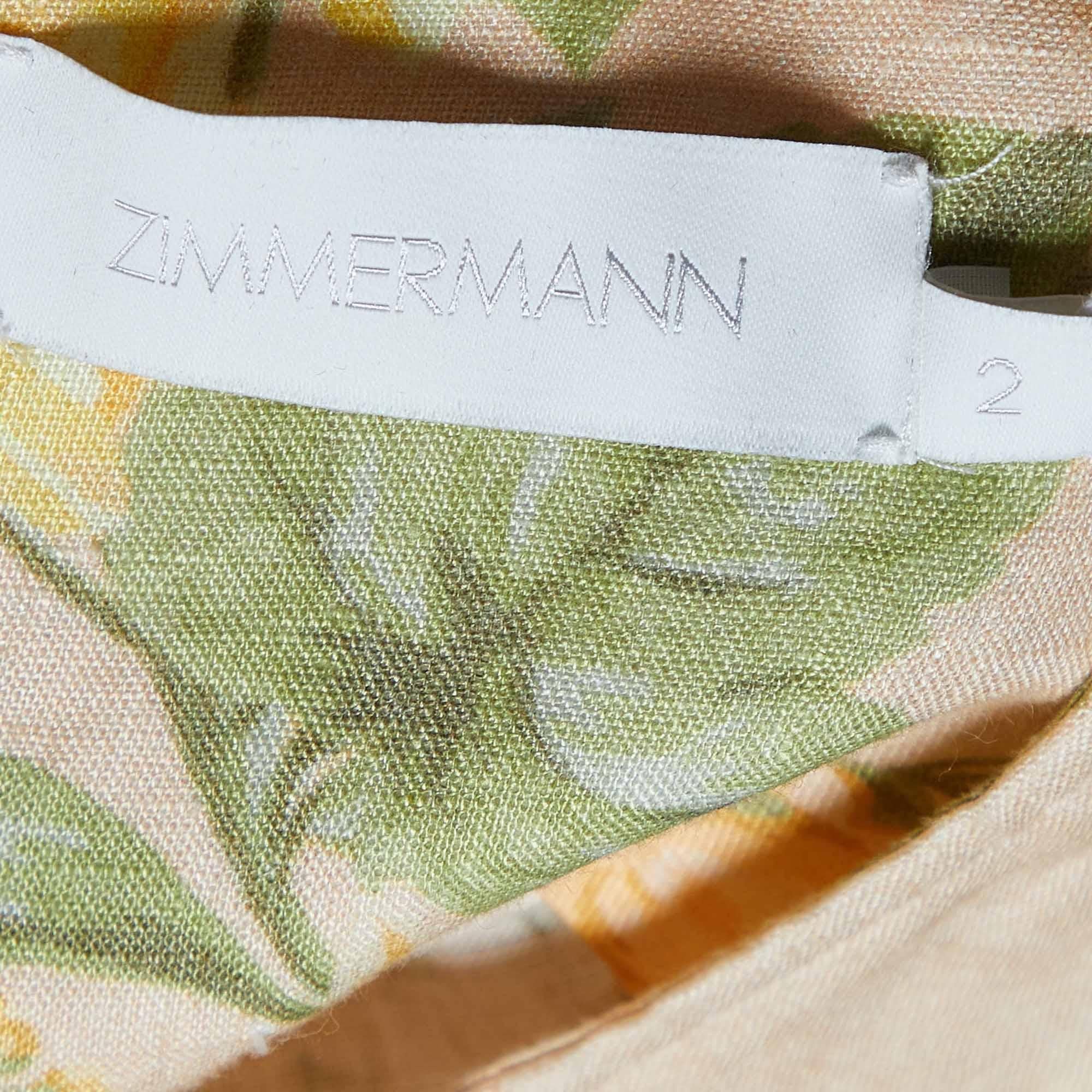 Women's Zimmermann Beige Floral Printed Linen Corset Mini Dress M