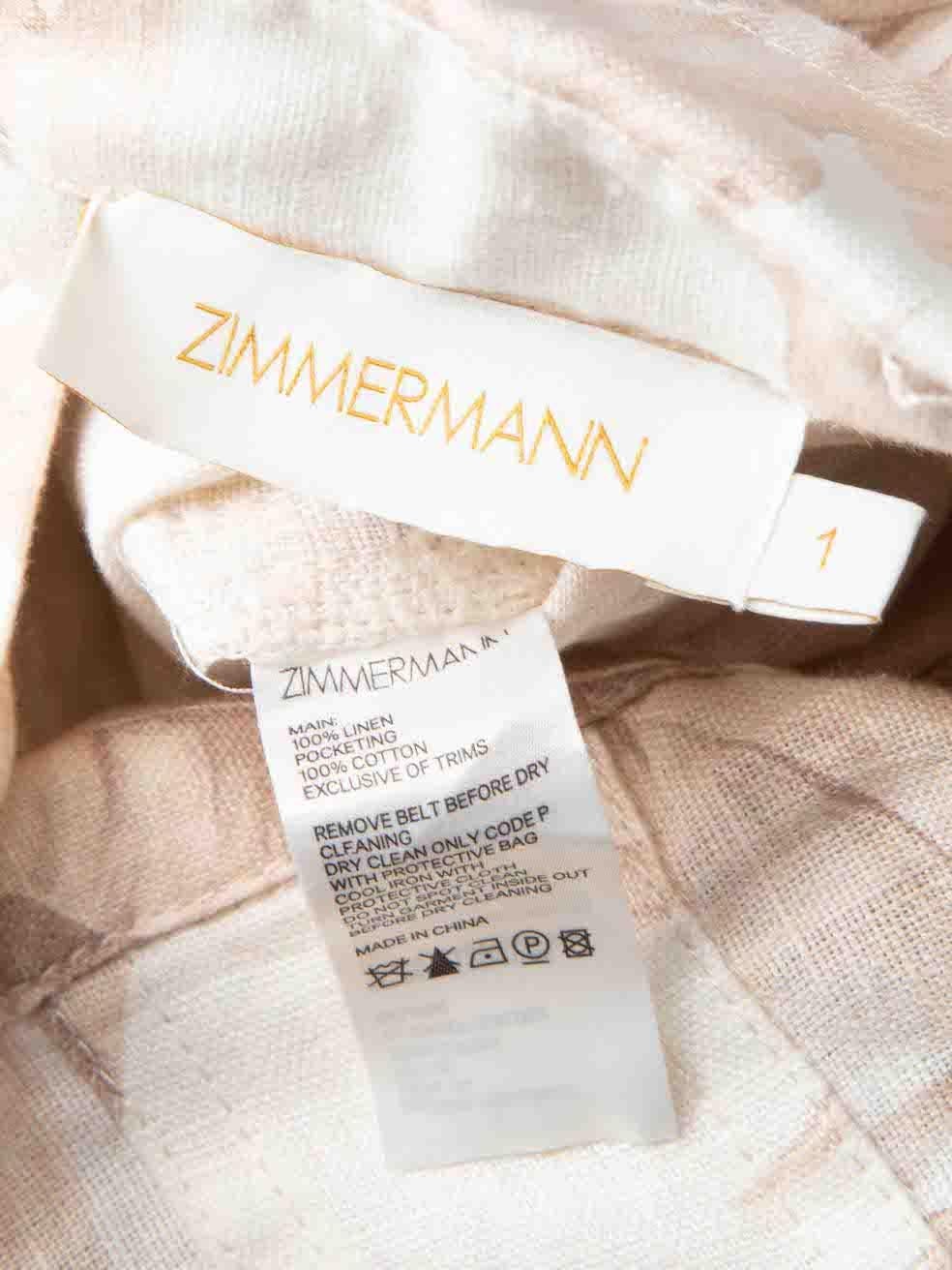 Women's Zimmermann Beige Linen Leaf Short Sleeve Jumpsuit Size M