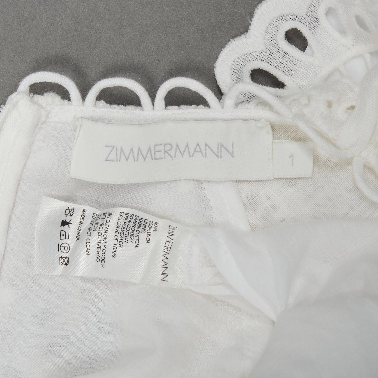 ZIMMERMANN Bellitude white linen lace victorian buttons scalloped dress Sz.1 S 3