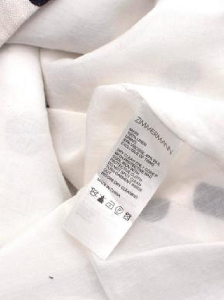 Zimmermann Black and White Polka Dot Linen Bow Detail Mini Dress For