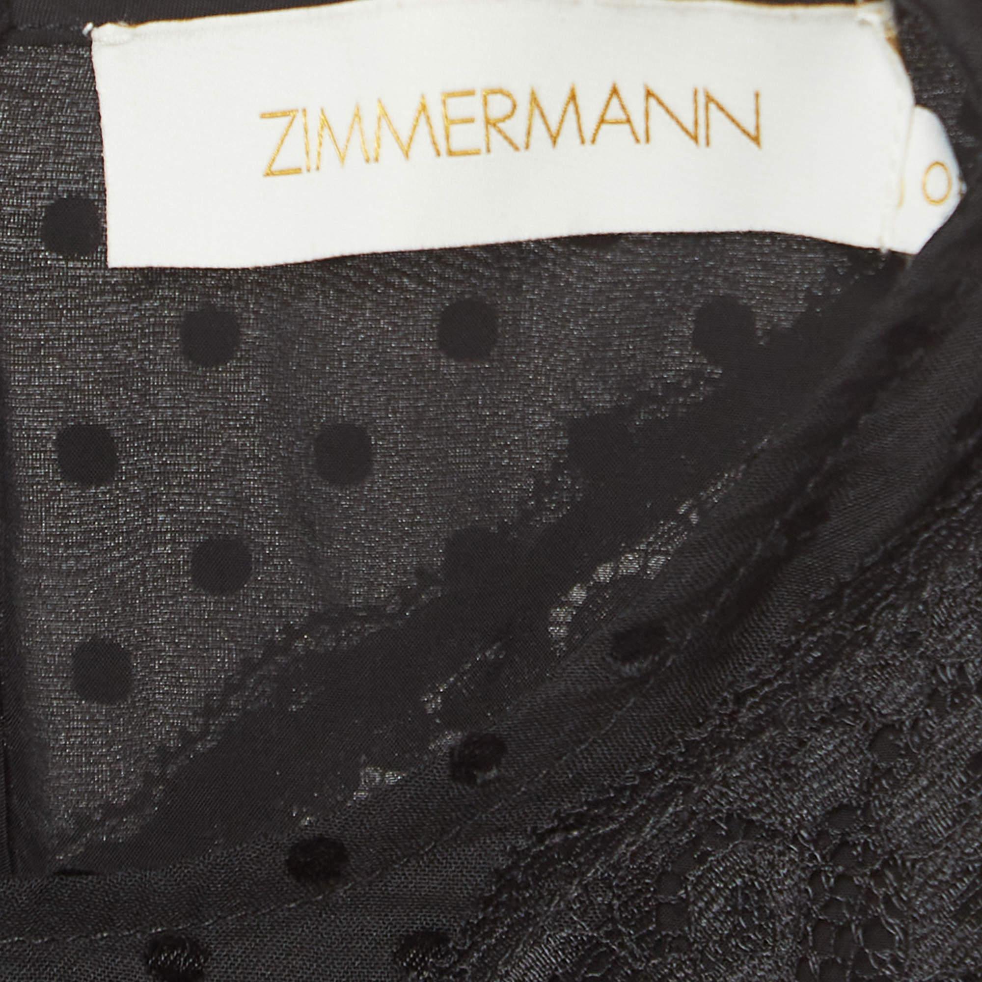 Zimmermann Black Dotted Chiffon Lace Paneled Asymmetrical Dress S In Excellent Condition In Dubai, Al Qouz 2