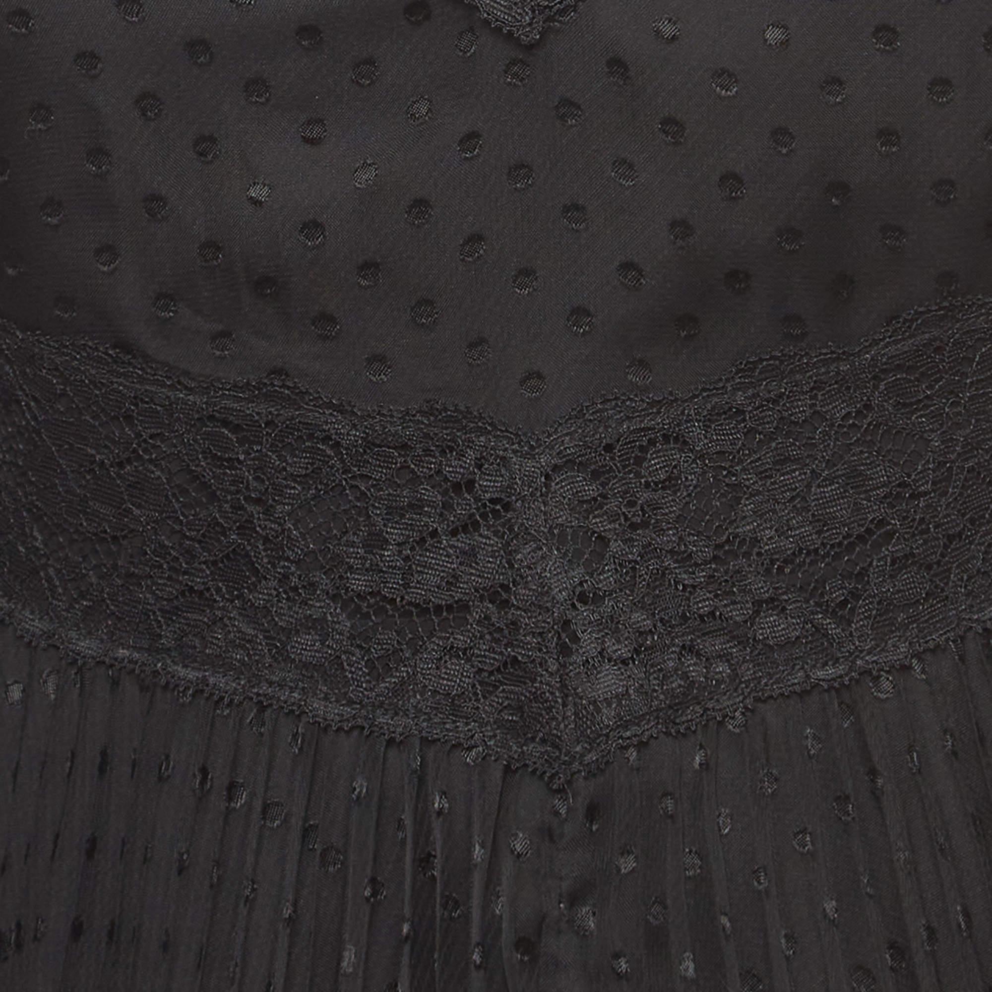 Women's Zimmermann Black Dotted Chiffon Lace Paneled Asymmetrical Dress S
