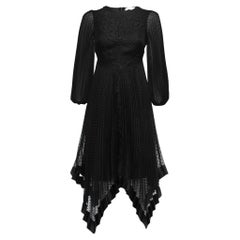 Used Zimmermann Black Dotted Chiffon Lace Panelled Asymmetrical Dress S