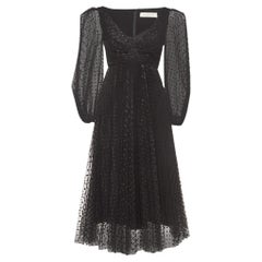 Zimmermann Black Dotted Tulle Pleated Midi Dress S