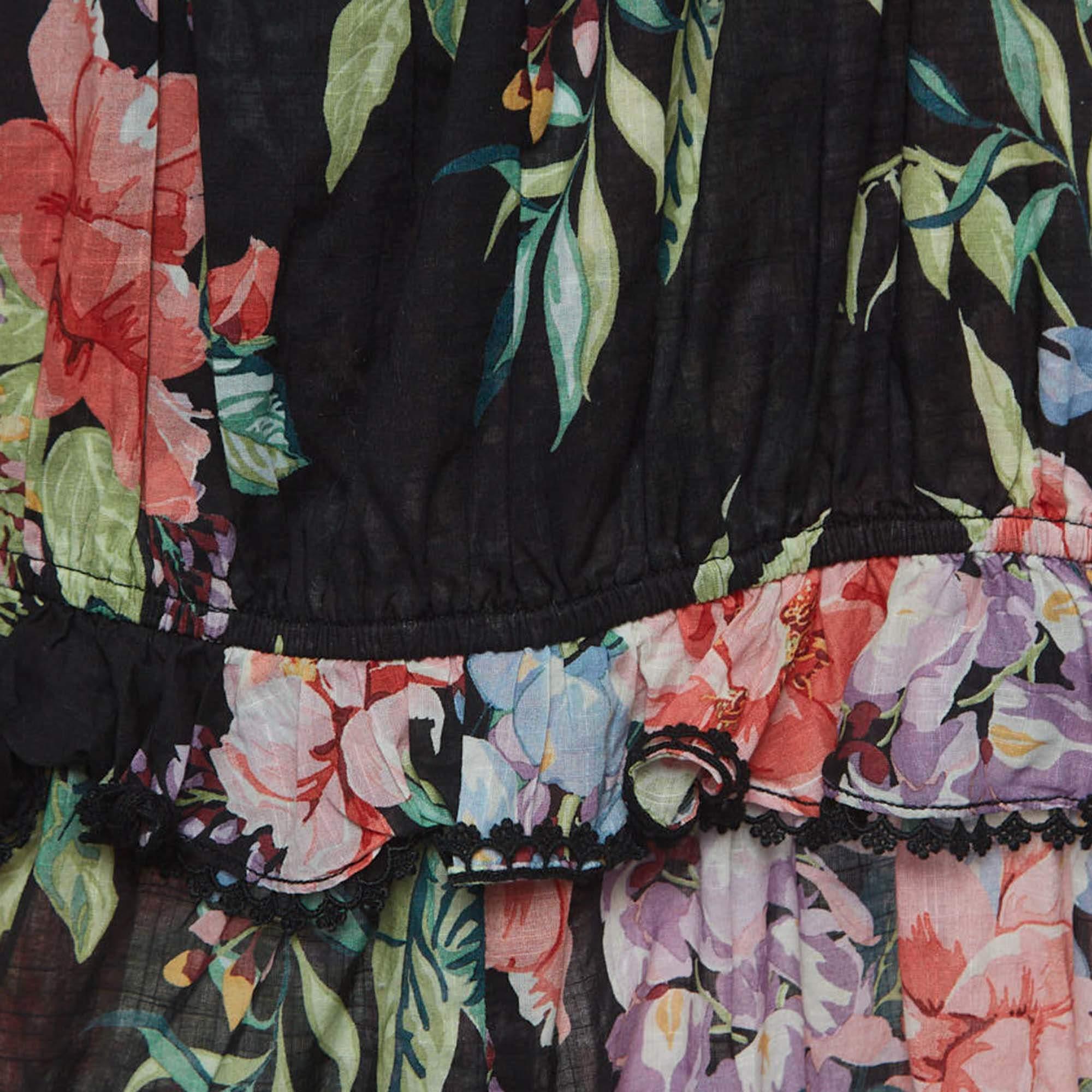 Zimmermann Black Floral Print Cotton Playsuit (10 Yrs) In Excellent Condition For Sale In Dubai, Al Qouz 2