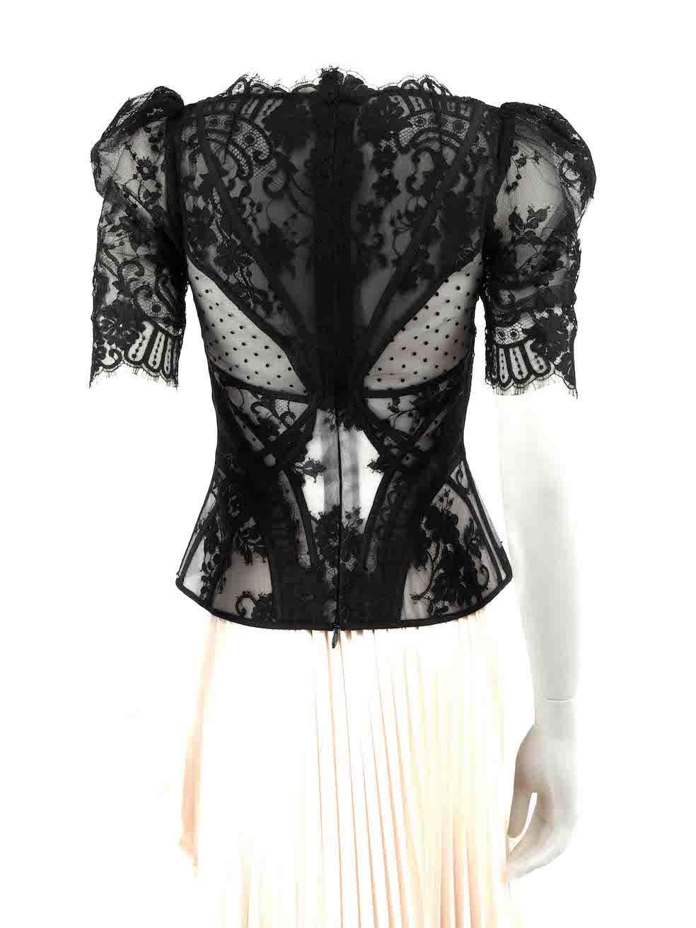 Zimmermann Black Lace Gathered Sleeve Top Size S In Good Condition In London, GB