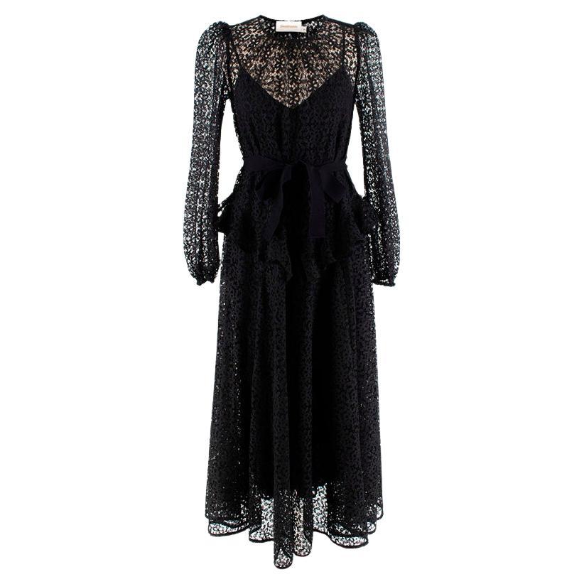 Zimmermann Black Lace Puff Sleeve Maxi Dress For Sale