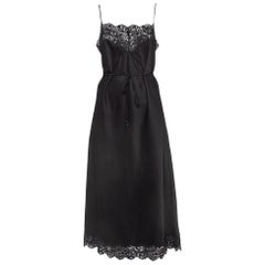 Zimmermann Black Lace Trim Crepe Tie-Up Detail Chantilly Midi Slip Dress M