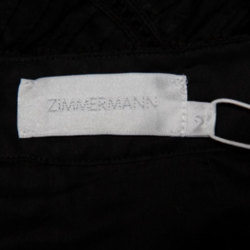 Zimmermann Black Paneled Cotton Lace Trim Ruffled Tiered Midi Skirt S For Sale 5