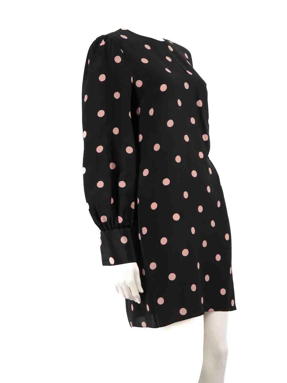 CONDITION is Very good. Hardly any visible wear to dress is evident on this used Zimmermann designer resale item.
 
 
 
 Details
 
 
 Black
 
 Silk
 
 Dress
 
 Pink polkadot pattern
 
 Long sleeves
 
 Buttoned cuffs
 
 Round neck
 
 Side ruched