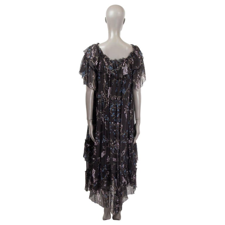 ZIMMERMANN black silk PARADISO FLOATING FLORAL MIDI Dress 1 S