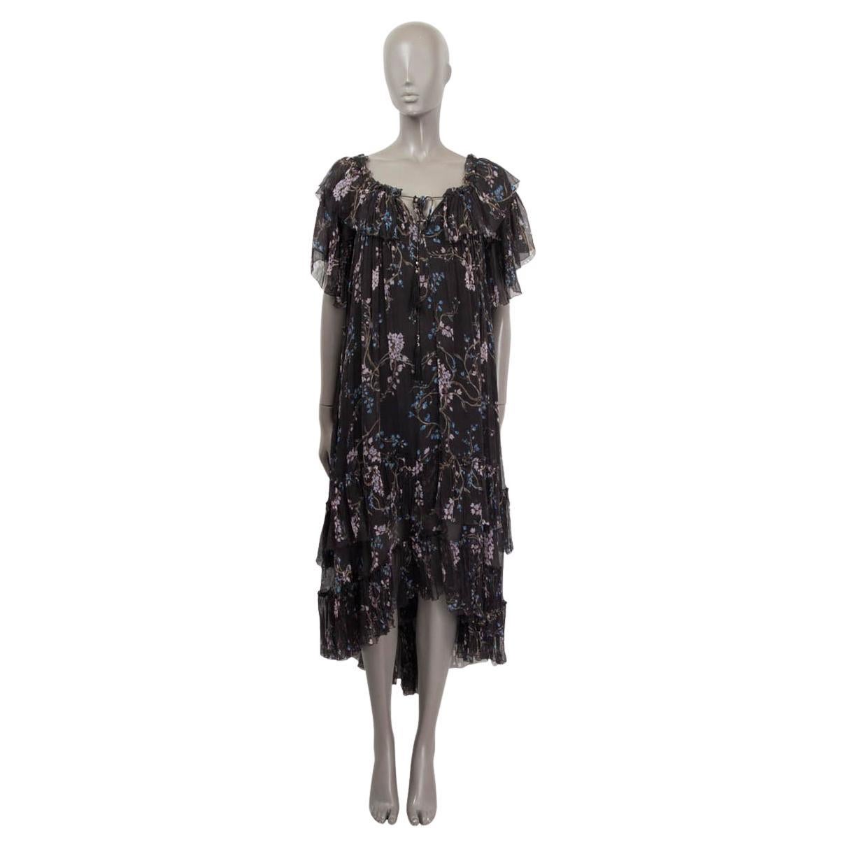 ZIMMERMANN black silk PARADISO FLOATING FLORAL MIDI Dress 1 S For Sale