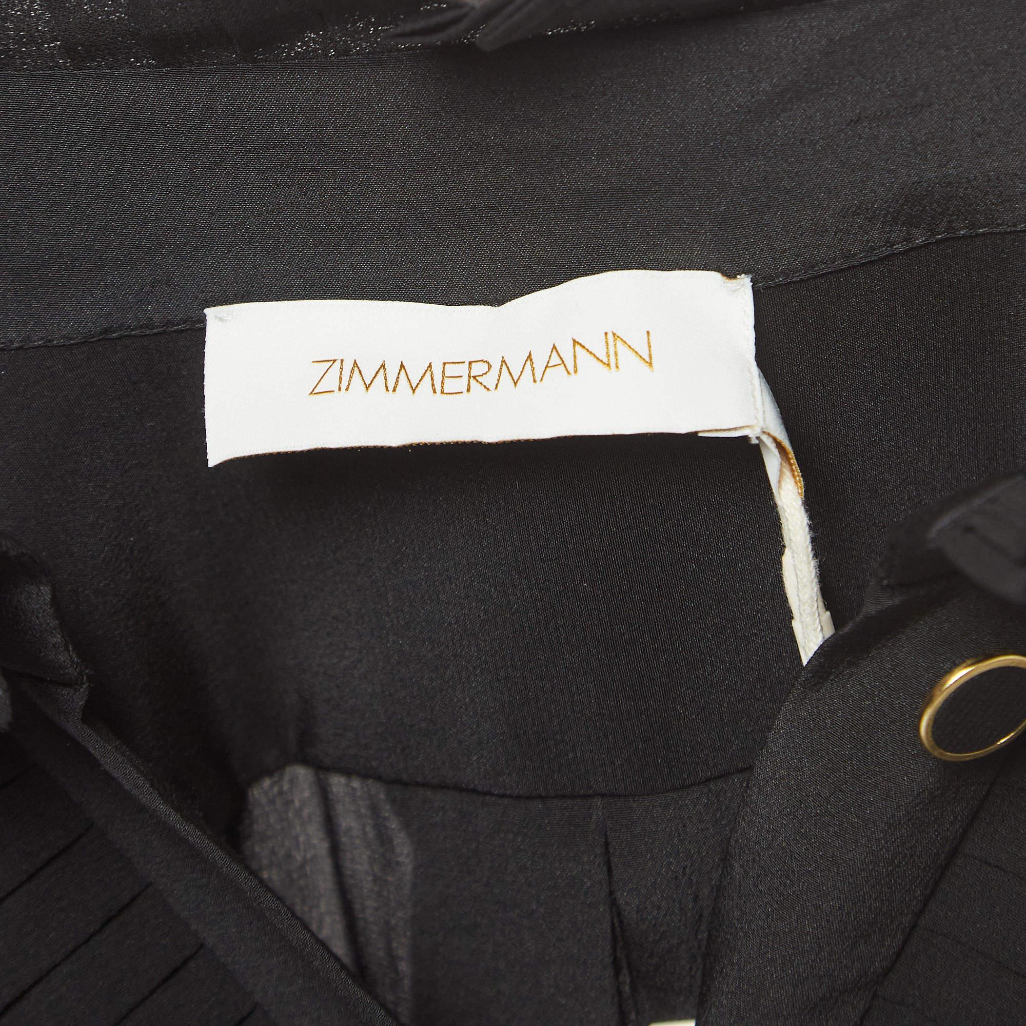 Women's Zimmermann Black Silk Pleated Frill Midi Dress S