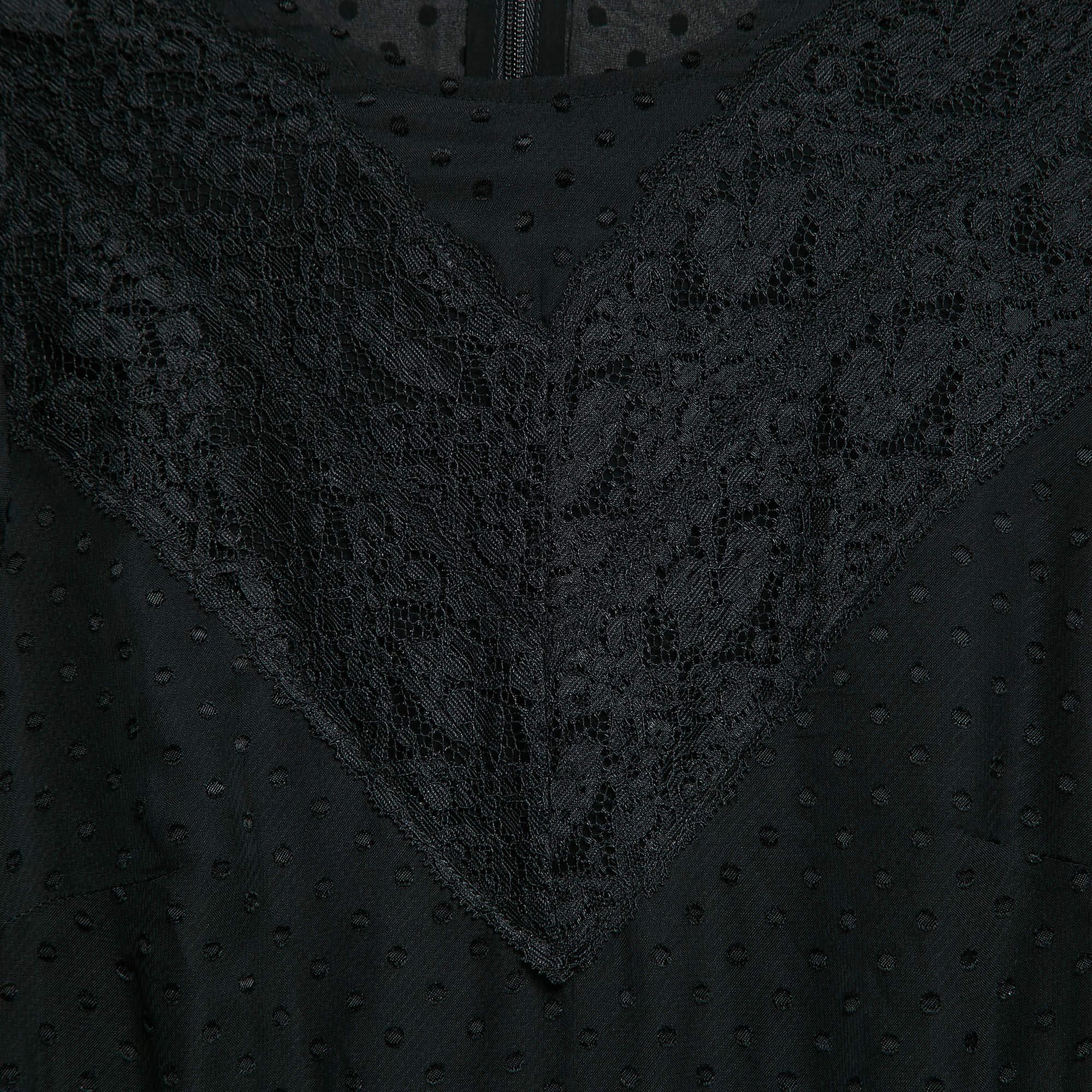 Zimmermann Black Swiss Dots  Lace and Chiffon Plisse Espionage Midi Dress S In New Condition For Sale In Dubai, Al Qouz 2