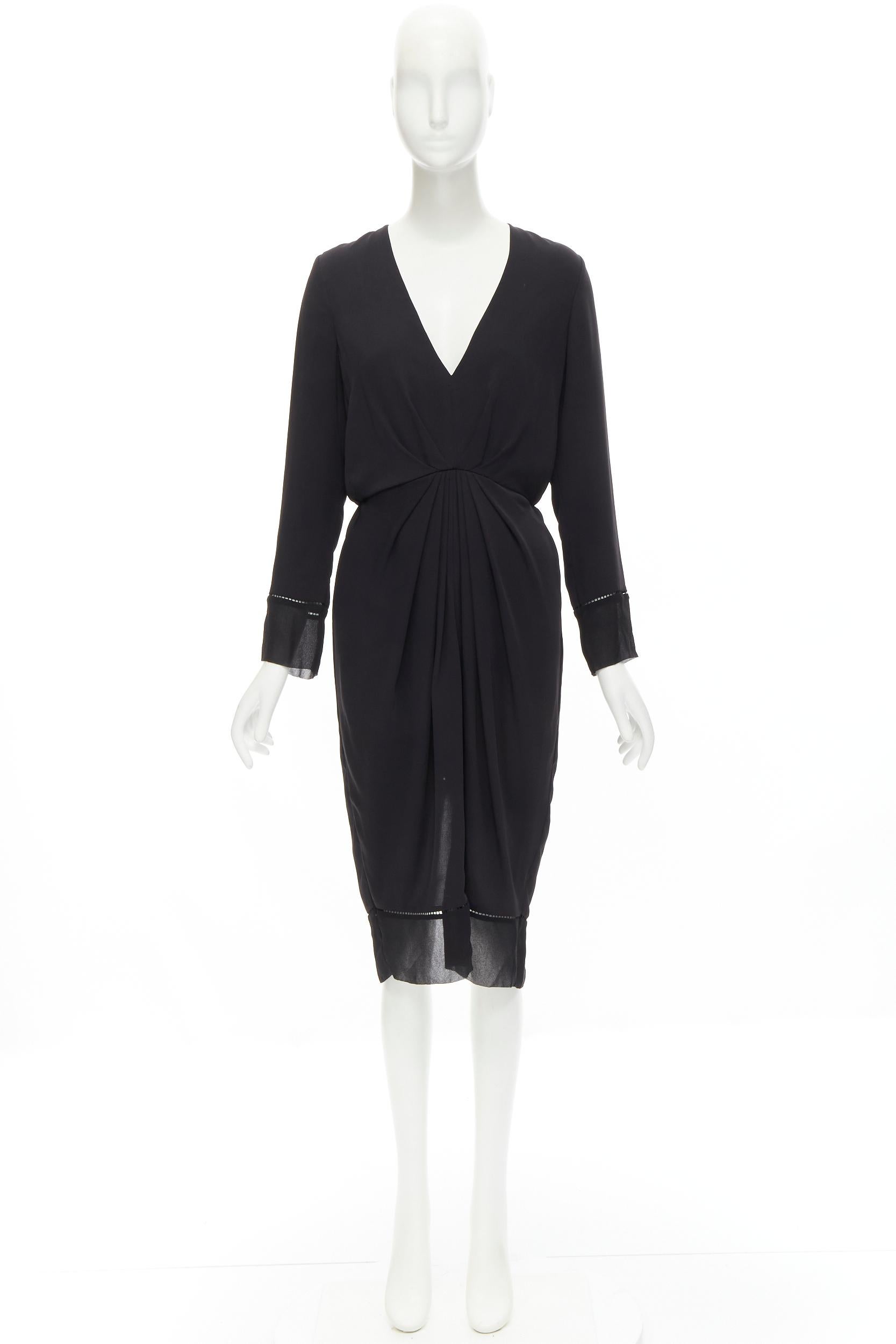 ZIMMERMANN black V-neck gathered waist lattice detail dress US0 XS For Sale 3