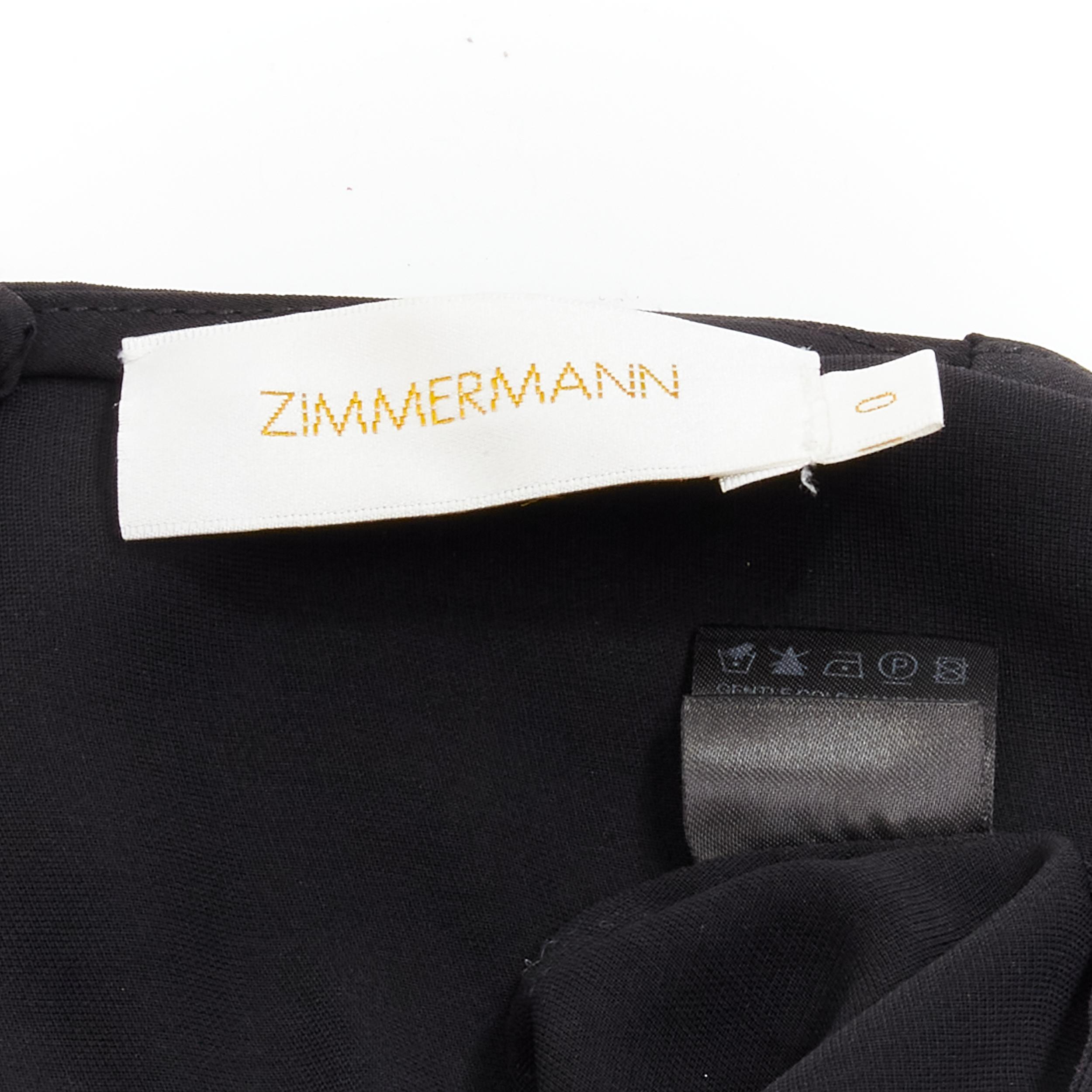 ZIMMERMANN black V-neck gathered waist lattice detail dress US0 XS For Sale 2