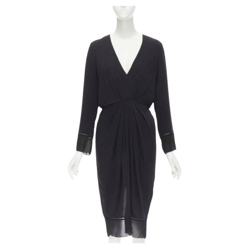 ZIMMERMANN vestido negro con cuello en V y cintura fruncida con detalle de rejilla US0 XS en venta