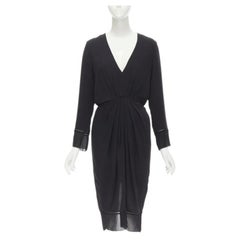 ZIMMERMANN black V-neck gathered waist lattice detail dress US0 XS