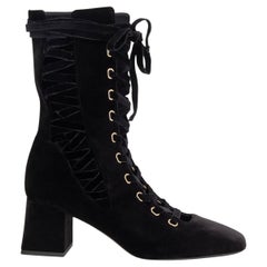 ZIMMERMANN black VELVET LACE-UP Ankle Boots Shoes 40