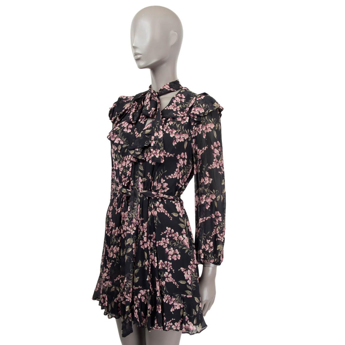 Black ZIMMERMANN black viscose FLEETING FLOUNCE FLORAL MINI Dress S For Sale