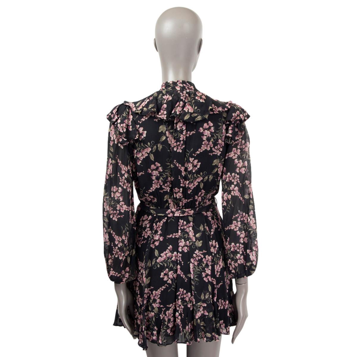 ZIMMERMANN black viscose FLEETING FLOUNCE FLORAL MINI Dress S In Excellent Condition For Sale In Zürich, CH