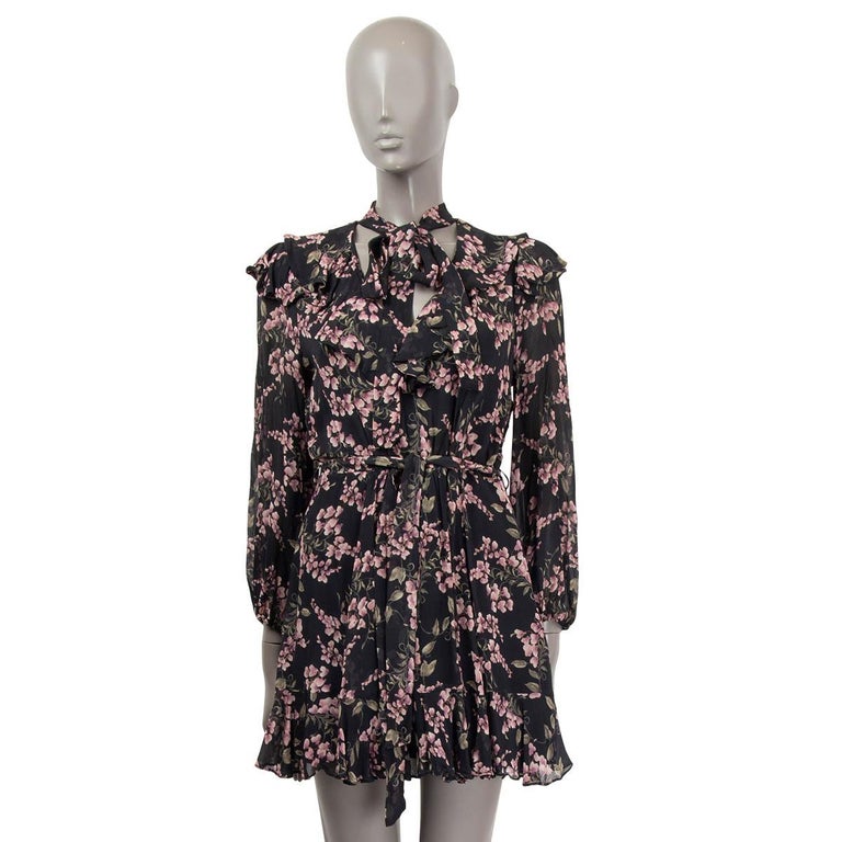 ZIMMERMANN black viscose FLEETING FLOUNCE FLORAL MINI Dress S For Sale