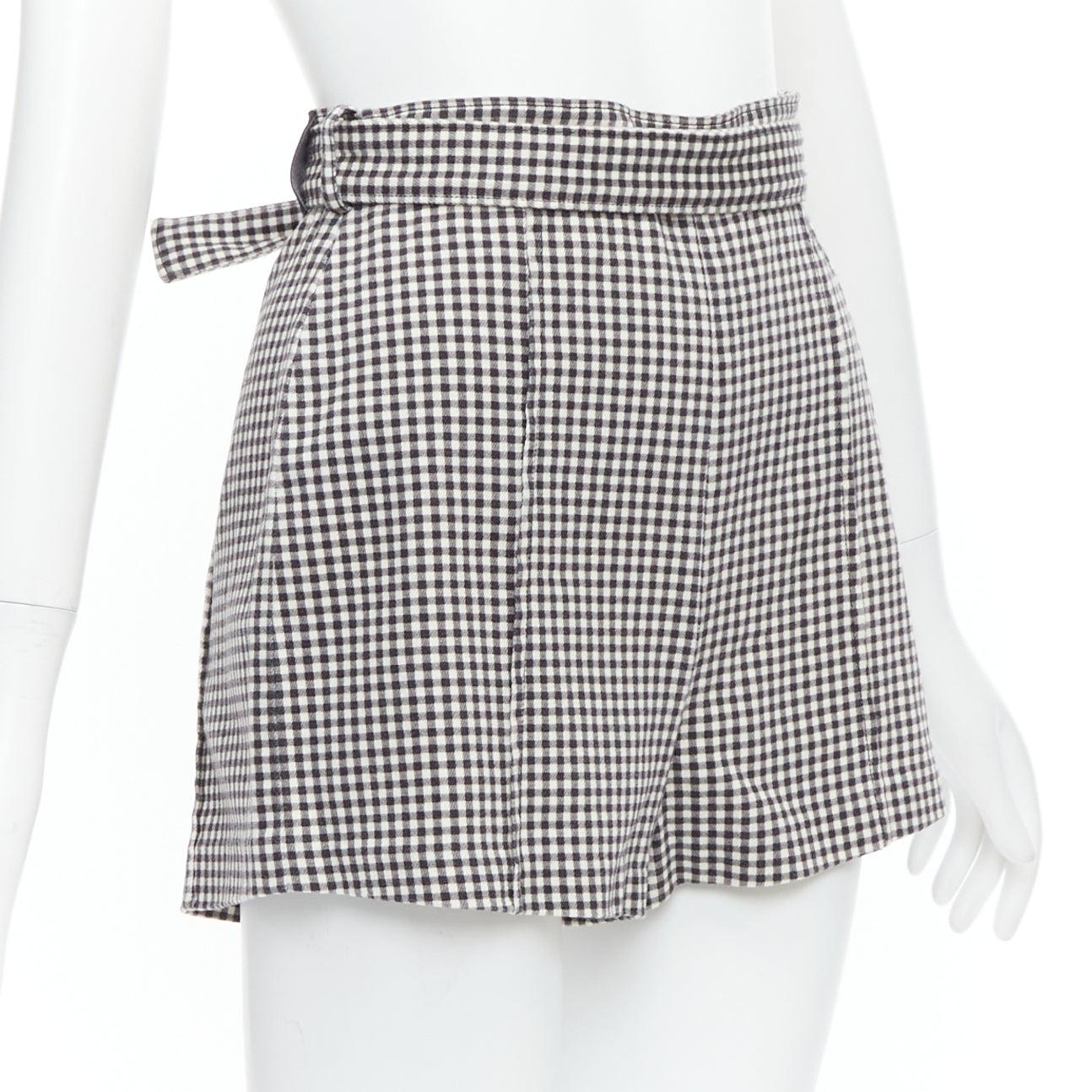 Gray ZIMMERMANN black white gingham print high waisted shorts US0 XS For Sale