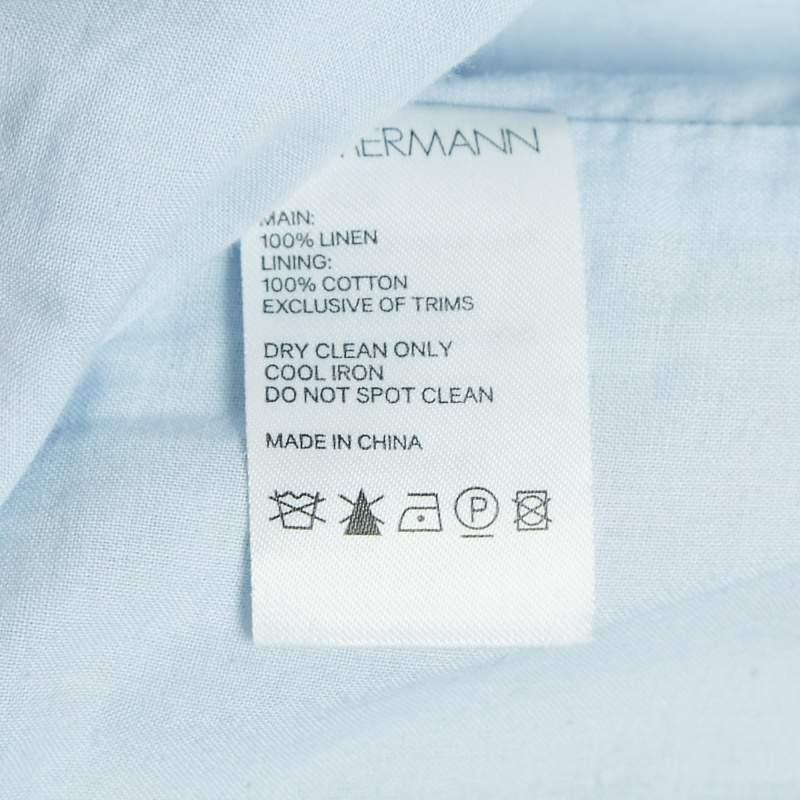 Women's Zimmermann Blue Floral Print Linen Bowie Off-Shoulder Mini Dress XS For Sale