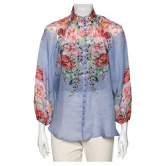 Zimmermann Blue Floral Printed Button Front Blouse M