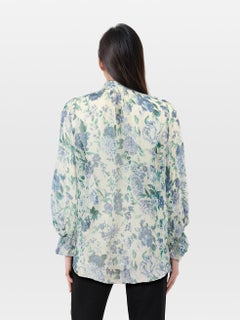 Zimmermann Blue Floral Silk Ruffle Trim Sheer Top Size S