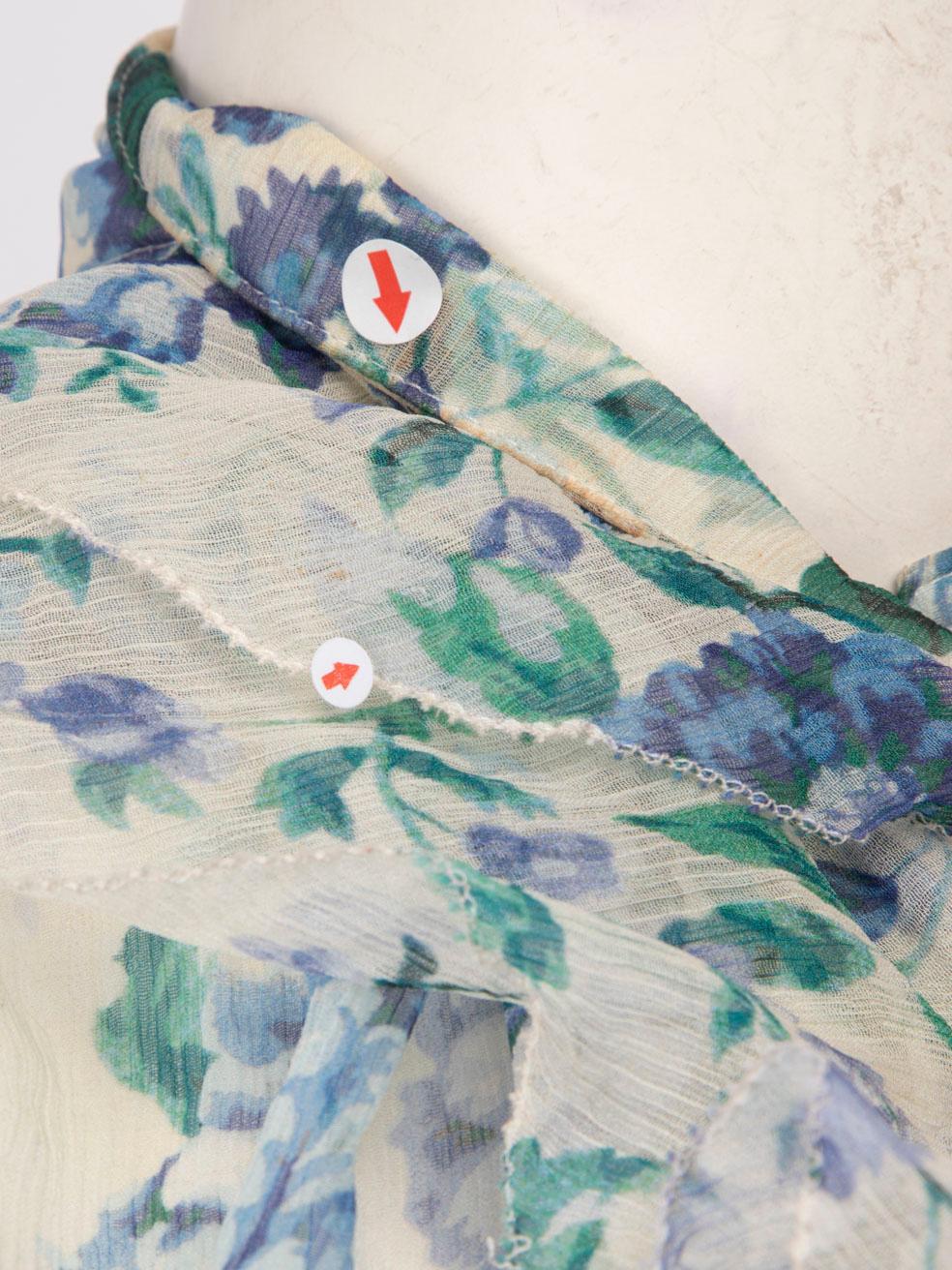 Zimmermann Blue Floral Silk Ruffle Trim Sheer Top Size S In Good Condition For Sale In London, GB